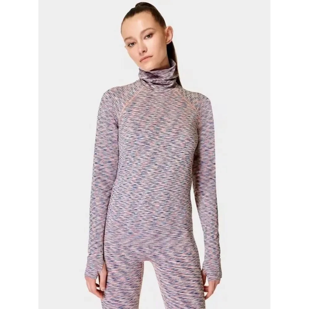 Sweaty Betty Base Layer Top 4 Pink Blue Space Dye Turtleneck Gorpcore Athletic